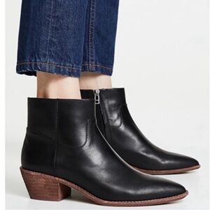 Madewell Charley Ankle Boots Pointed Side Zip Low Heel Black Leather SZ 9 K5307